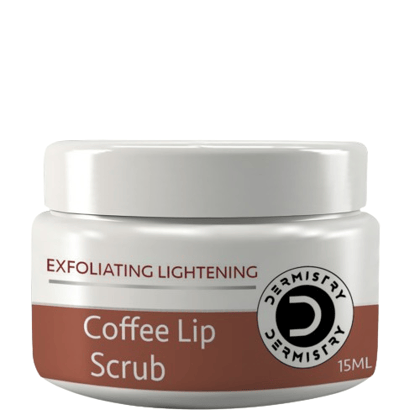 Dermistry Exfoliating Lightening Coffee & Sugar Lip Scrub for Reduction of Dark Smoker Pigmentation & Healing Dry Chapped Lips I Shea Butter I Olive Oil I Coconut Oil I Sugar I Brightening Men Women 15ml