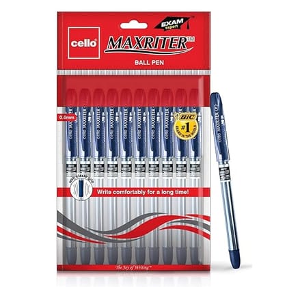 Cello Maxriter Ball Pen | Pack of 5 | Blue Ball Pens | Lightweight Ball Pens for Pressure Free & Fine Writing | Elasto Grip for Comfort | Ball Pens with Lubriflow Ink System Pens