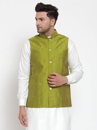 Jompers Men's Green Woven Design Nehru Jacket-S / Green