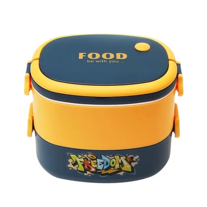 Urbane Lunch Box, 2 Compartments, BPA Free, Leakproof, Dishwasher & Microwave Safe, 1450 ML, Yellow & Blue.-Urbane Lunch Box, 2 Compartments, BPA Free, Leakproof, Microwave Safe, 1450 ML, Yellow 