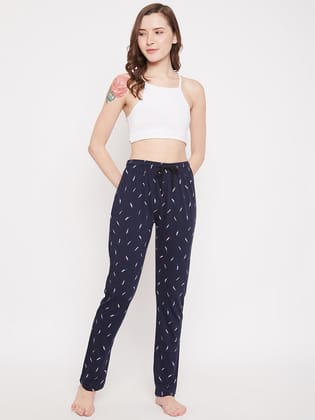 Women's Navy Blue Candy Printed Pajama-S