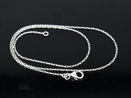 All size 1mm 925 sterling silver handmade solid fancy stylish silver chain necklace baht chain best gifting jewelry from India ch152-18