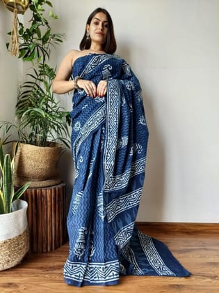 JAIPUR HANDBLOCK PRINT Exclusive collection of Bagru and Dabu handblock printed pure Cotton Mulmul Sarees with blouse piece.