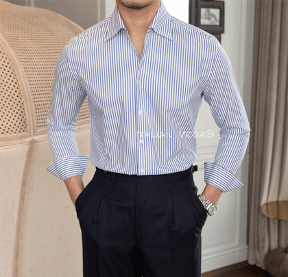 Old Money Navy Classic Striped Shirt by Italian Vega®-M