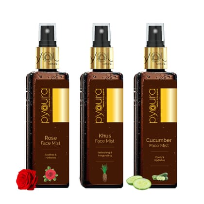 Rose + Cucumber + Khus Face Mist Summer Skincare Kit. Soothe Hydrate Sunburn & Refresh with these 100% pure, alcohol free extracts. Pack of 3