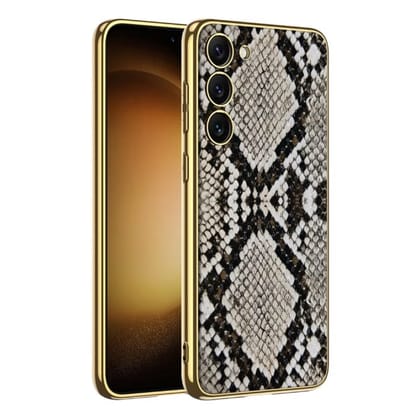 Gold Electroplated Python Pattern Leather Luxury Cover-Samsung Galaxy S23