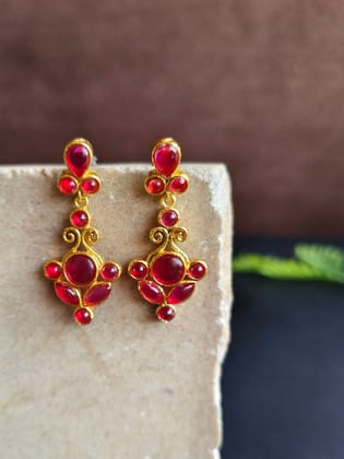 Ethnic Wear Gold Plated Stone Dangler Earrings for Elegant Style | Sarichka-Magenta