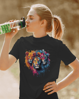 "Roar of Colors" Women's Graphic Cotton T-Shirt-S / Black