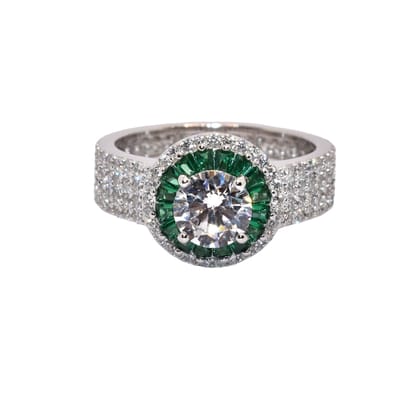 Solitaire Ring With Emerald Finish-92.5 Silver / Rhodium Plating / 6