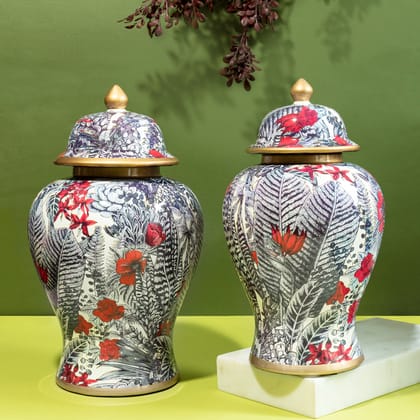 The Joy of Nature Decorative Ceramic Vase And Showpiece - Pair-Big : Height - 14 Inches & Width - 9 Inches and Small : Height - 12 Inches & Width - 7 Inches / Ceramic / Available