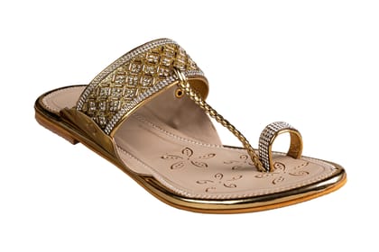 Titas Ladies Golden Wedding Chappal-Golden / 4