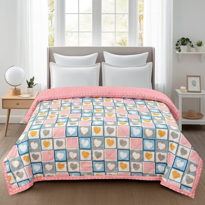 Pink Heart Comforter 180 GSM AC Room Reversible Double Bed Comforter