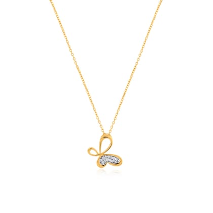 Senco Gold 18K Yellow Gold Trendy Butterfly Diamond Chain Pendant (Gold Weight - 5.3 g / 0.12 carat / HI-SI)