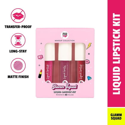 POPxo Makeup Liquid Lipstick Kit - Glamm Squad (Set of 3)  | Long Lasting, Transfer-Proof, Matte Liquid Lipstick Kit With Vitamin E