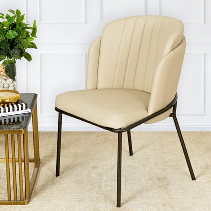 Orchid Dream Comfort Metal Dining Chair - (Off-White)-Stainless Steel & Leather / WIDTH - 23 INCHES & HEIGHT - 32 INCHES / Available