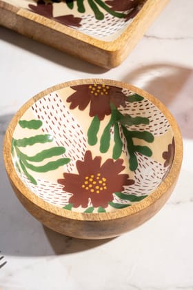 Floral Charm Wooden Bowl (Medium)