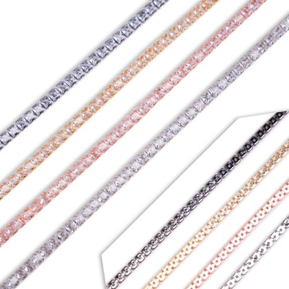 White Square Diamond Stone Chain | Qty : 1 Mtr-Golden Plated