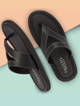 Men Black Textured Design Outdoor Thong Slipper Sandals-6