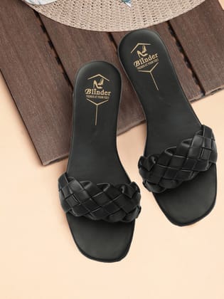 BLINDER Black Slippers Flats 4