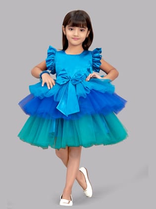 Blue Layered Party  Frock-5-6 Y / Blue