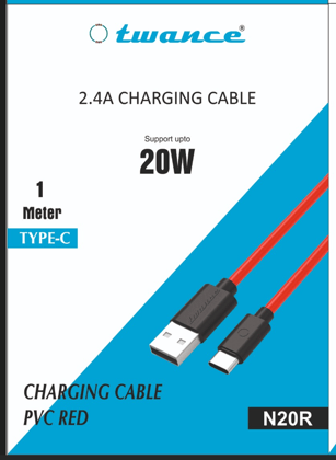 TwanceN20R TPE - USB to Type C, 2.4A charging  Cable,1 Meter, Red Color