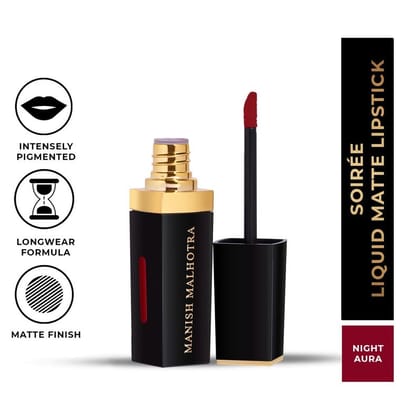 Manish Malhotra Soiree Liquid Matte Lipstick - Night Aura (Maroon Shade) | Long Lasting, Transfer-resistant With Vitamin E