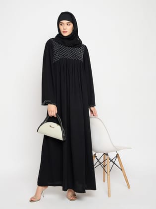 Nabia Black Solid Luxury Abaya Burqa with Hand Work Detailing for Women-XS / 56