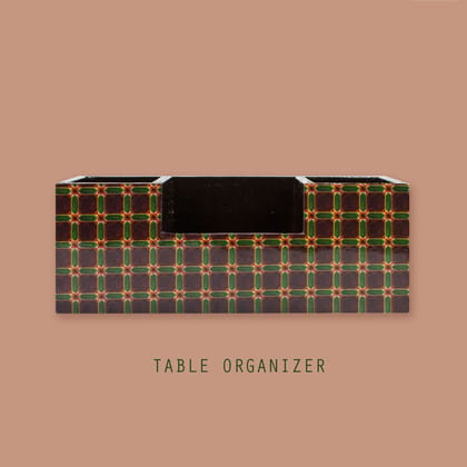 Checks Wooden Table Organizer