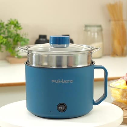 FUMATO Electric Kettle, Adjustable Temp, Stainless Steel, Transparent Lid, Boils Milk, Tea, Coffee, Eggs, Steams Veggies, 1.4L, Blue.-FUMATO Electric Kettle | Multipurpose Adjustable Temperature 