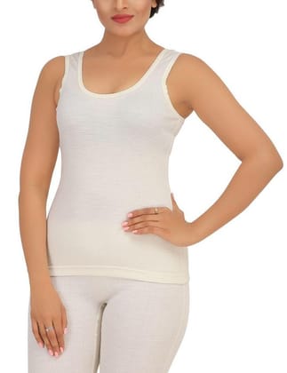 Monte Carlo Pure New Merino Wool Machine Washable Sleeveless Round Neck Thermal for Women Off White Color-32 / XX-Small