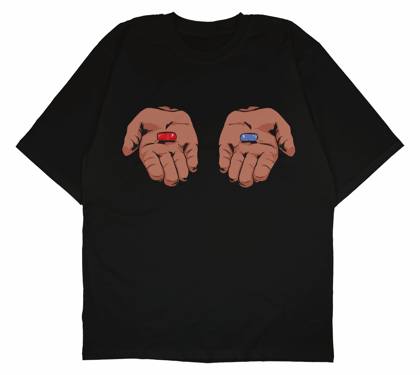 Red Pill Blue Pill Essential Oversized T-Shirt-Unisex / XS / Black