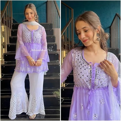 Party Wear Mirror Work Lavender Color  Palazzo With Top