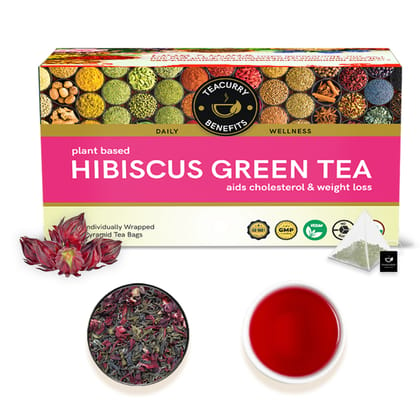 TEACURRY Hibiscus Green Tea (1 Month Pack, 30 Tea Bags) - Helps with Weight Loss, Cholesterol