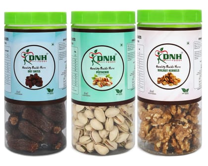 DRY FRUITS COMBO 750 GRAMS PACK 250G X 3 PC DATES PISTACHIO WALNUT Iron-Rich Supports Blood Circulation Enhances Immunity