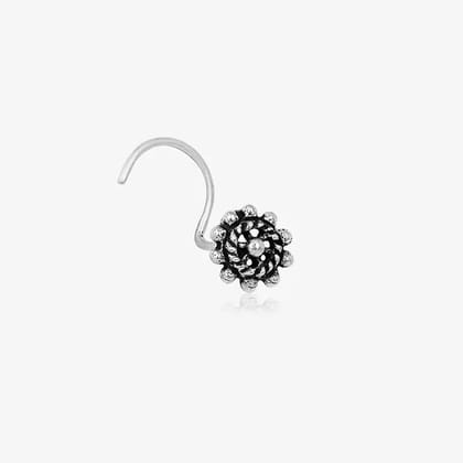 Oxidized Circular Flower Nose Pin-Oxidised Silver