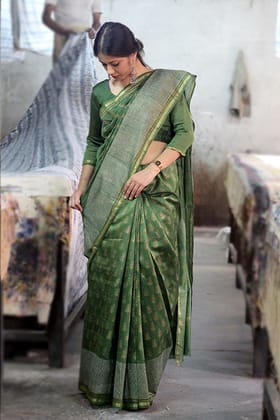 Sooti Syahi Handblock Print Chanderi Silk Saree-7