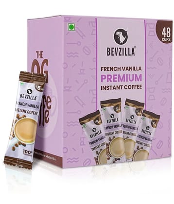 Bevzilla 48 Instant Coffee Powder Sachets (French Vanilla) - 96 Grams| Hot & Cold Coffee| Makes 48 Cups| 100% Arabica Coffee