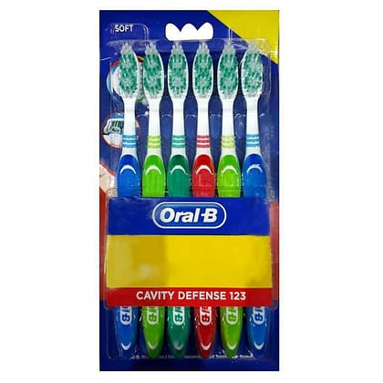 Oral-B Bacterial Fighter Manual Tooth Brush - Cavity Defense, Unique Cup Shaped Soft Bristles, 6 Pcs