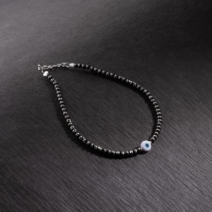 4.Evil Eye Black Beads Silver Anklets for Women