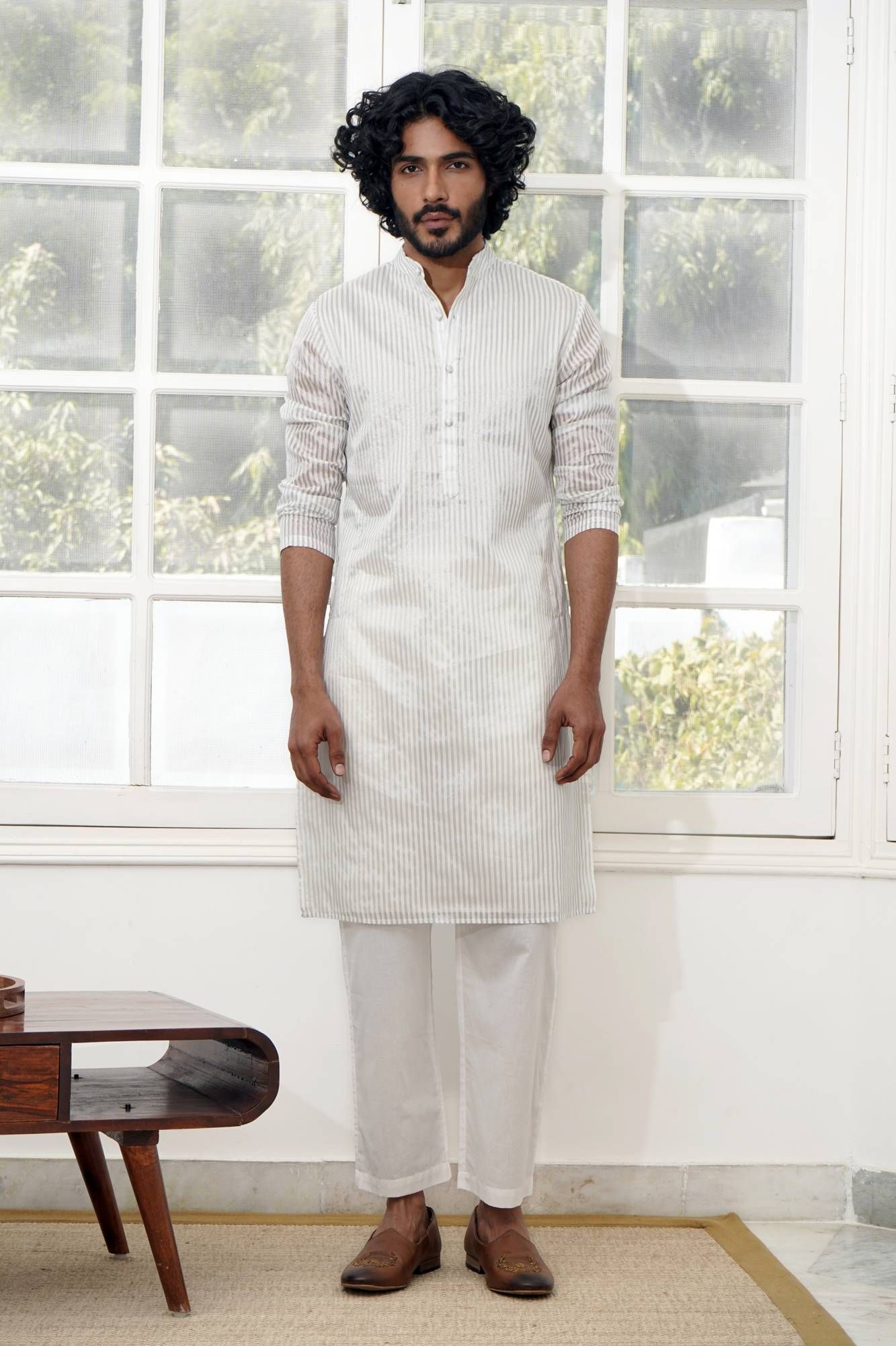 Silver Stripe Tissue Kurta Set-XXS / XXS