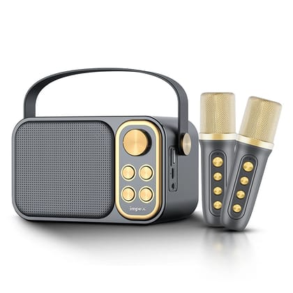 Impex Portable Speaker KM 1302 with 2 Wireless Mic-Black