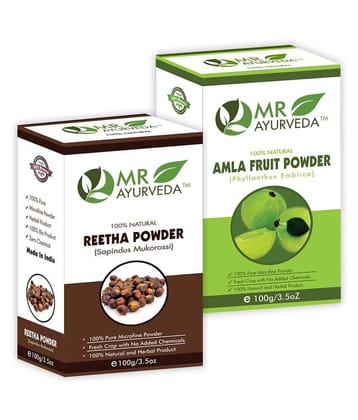 MR Ayurveda 100% Organic Reetha Powder and Amla Powder Hair Scalp Treatment 200 g Pack of 2