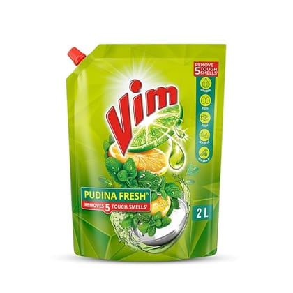 Vim Dishwash Anti Smell Liquid, Pudina, 2 Ltr