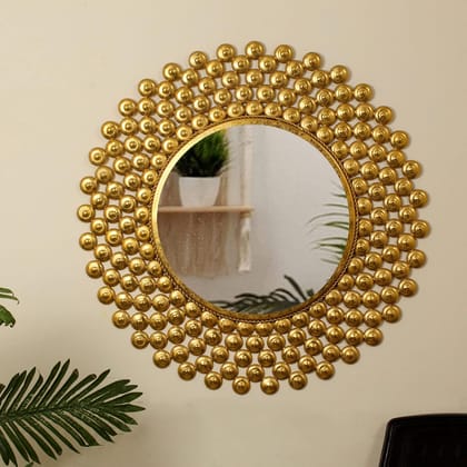 Zik Impex Wall Mirror Decorative Mounted Hanging Metal Framed Round Mirror for Home Decor Living Room Bedroom Bathroom Wash Basin Drawing Room Decoration Items (Gold, 72 cm)