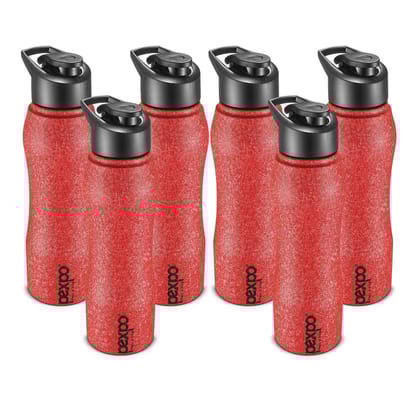PEXPO Stainless Steel Sports/Fridge Water Bottle, 1000 ml, Pack Of 6 Red, Bistro | Wide Mouth & Leak-Proof Water Bottle