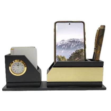 Shayona Wooden Pen Stand with Mobile,Card Holder Inserted Watch Wood for Office use, Table, Desk, Study Table