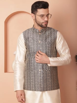 Men's Woven Design Nehru Jacket-S