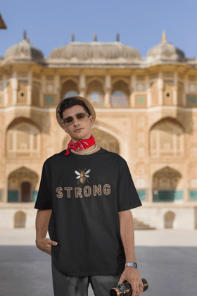 Men's Cotton Oversized T-Shirt with "Be Strong" Design|Storeily-XS / Black