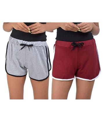 powermerc Maroon and Grey Cotton Hot Pants Pack of 2 - 30