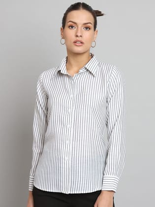 Striped Collared Shirt- White and Grey-Standard Size / XS